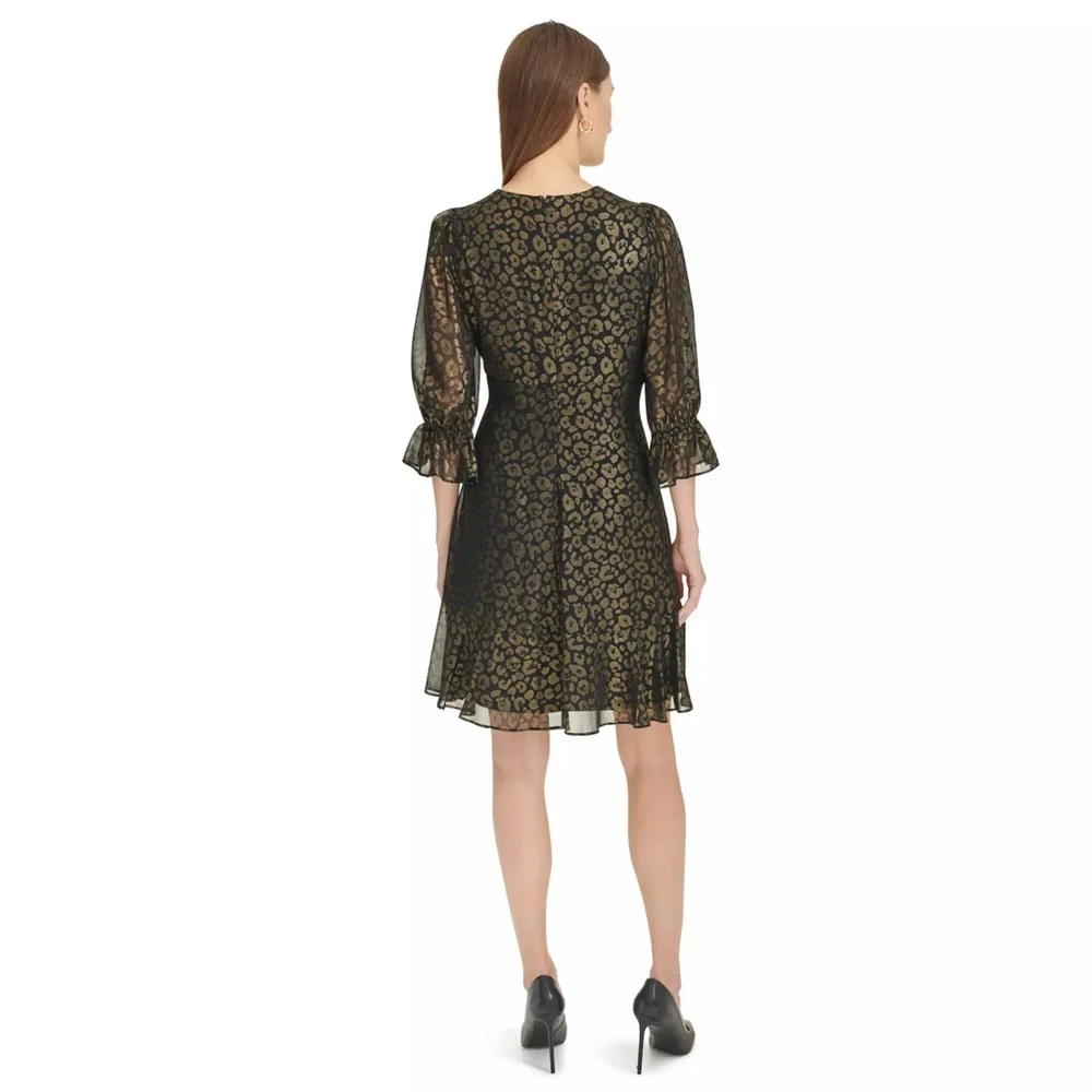 NWT Harper Rose 3/4 Sleeve Tulip Cuff Dress Black & Gold Size 4 - Picture 5 of 6
